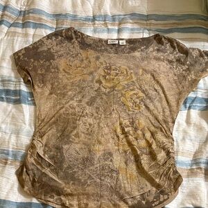 Chico's Tan Floral Short Sleeve Top